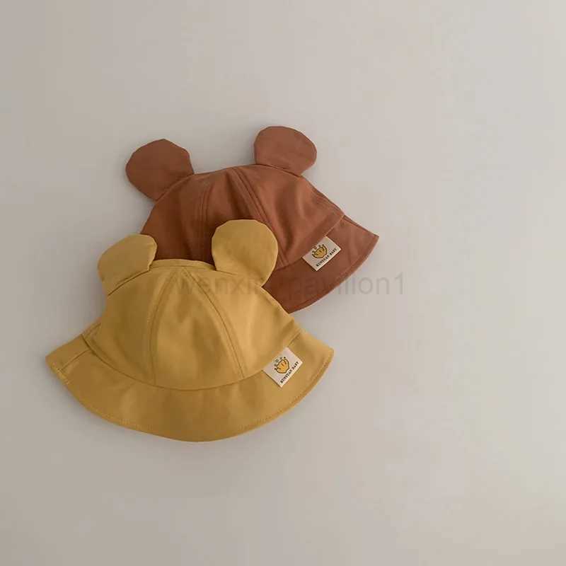 Cute Bear Ear Baby Bucket Hat Summer Kids Cotton Fisherman Hats For Toddler Casual Solid Color Baby Boy Girl Basin CapXJ240715