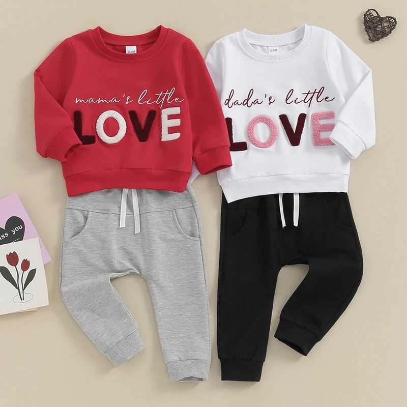 Clothing Sets Toddler Newborn Baby Boys Valentines Day Sets Long Sleeve Letter Print Pullover and Solid Color Drstring Pants Clothing Sets