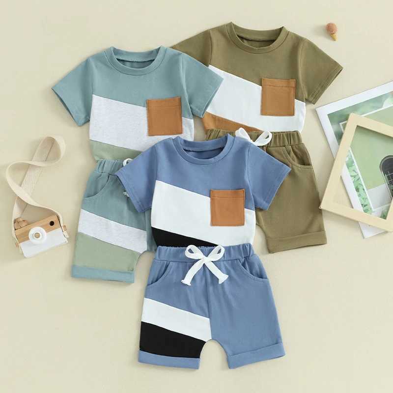 Clothing Sets 2024-01-30 Lioraitiin Toddler Boys Shorts Set Contrast Color Short Sleeve T-shirt with Elastic Waist Shorts Set Summer Outfit