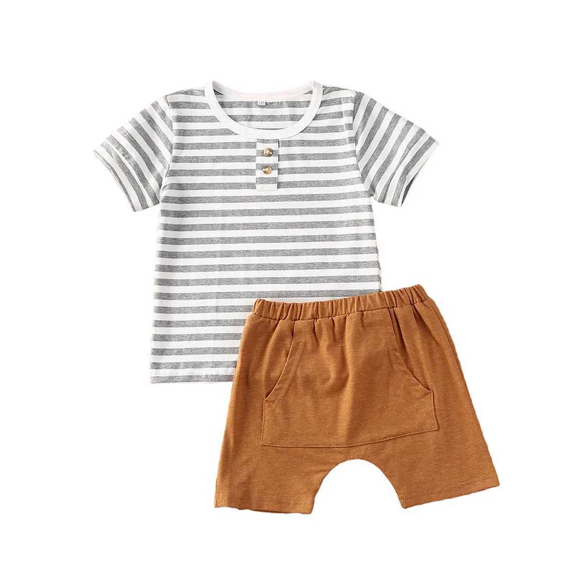Clothing Sets lioraitiin 0-3Years 2Pcs Toddler Baby Boy Clothes Set Striped Short Sleeve T Shirt Top Pants Cool Outfit Clothing Set