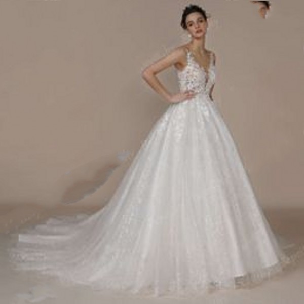 Sexy Backless Scoop Lace Wedding Dresses For Bride France Court Train Glitter Skirt A e Sleeveless Women Bridal Gown