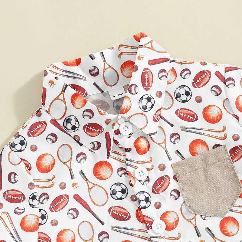 Clothing Sets 2024-04-06 Lioraitiin Toddler Boys Gentleman Outfits Ball Print Buttons Short Sleeve Shirts Tops and Shorts Summer Clothes Set