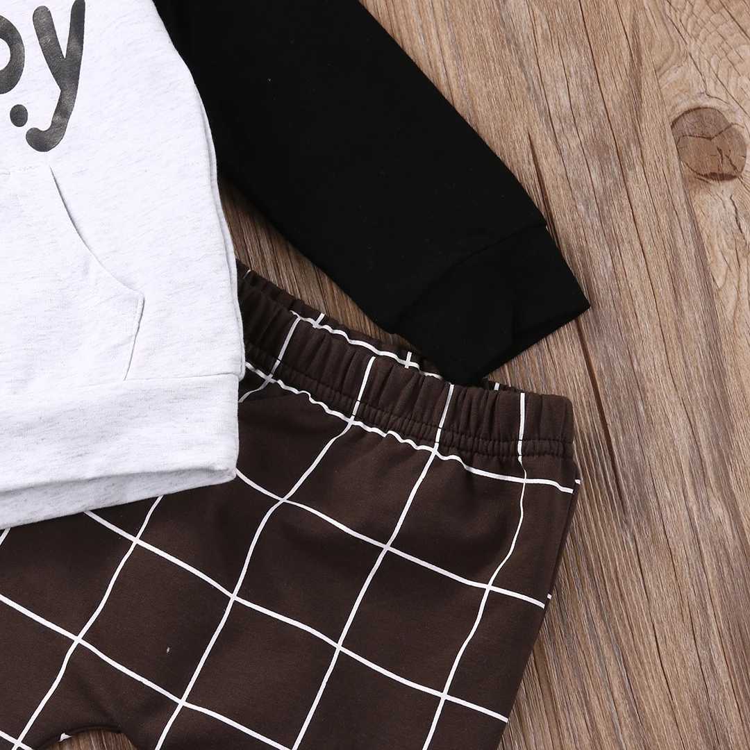 Clothing Sets Pudcoco US Stock 2pcs Toddler Kid Baby Boy Clothes Set Print Letter OH Boy Hoodies Tops Casual Pants Plaid Clothing Boys Outfits