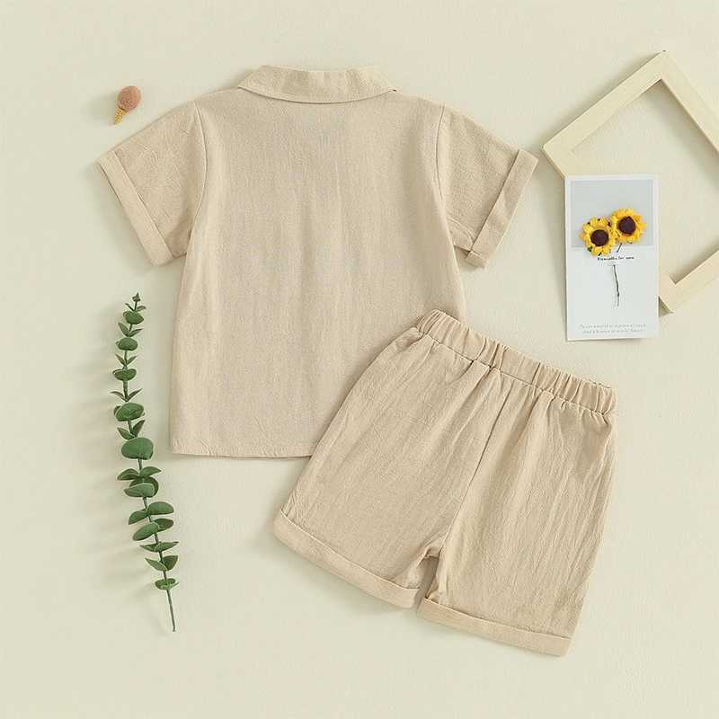 Clothing Sets 0-4Y Boys Clothing Sets Summer Solid Cotton Linen T-shirts+Elasctic Shorts Kids Clothes Casual Clothing Sets for Children
