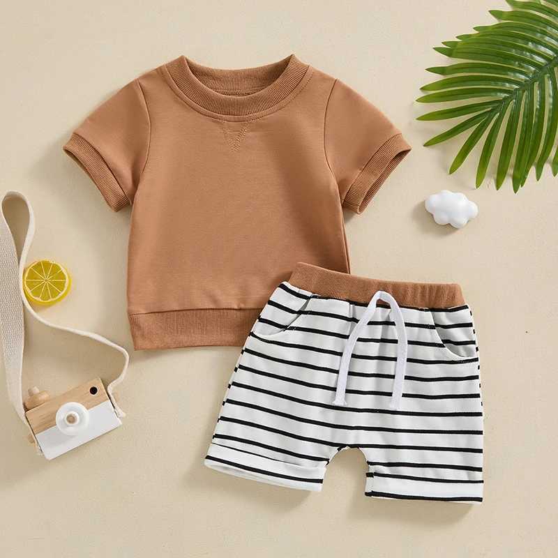Clothing Sets 0-3Y Toddler Infant Baby Boy Summer Clothes Short Sleeve Crew Neck T-shirt Tops with Elastic Waist Shorts 2 Pcs Clothes