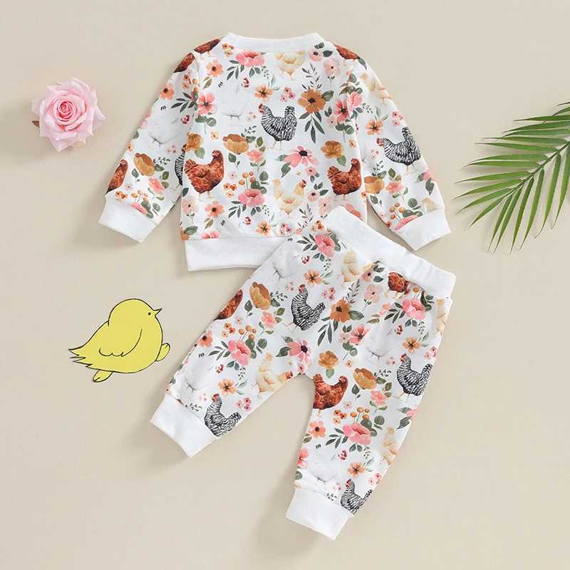 Clothing Sets 2023-08-17 Lioraitiin 0-3Y Toddler Baby Girl Fall Clothes Set Flower Chick Print Long Sleeve Crewneck Tops Waist Pants Outfit