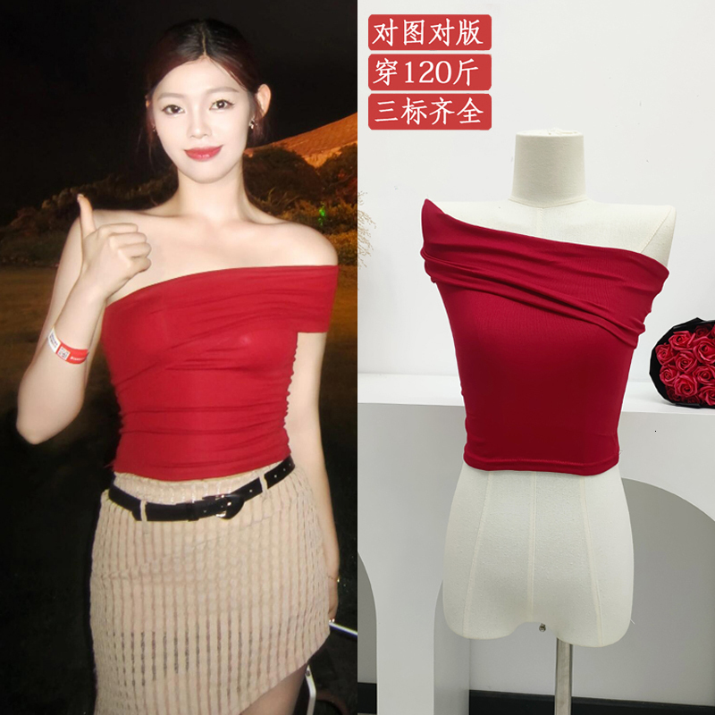 Can be worn up to 120 pounds~2024 sloping shoulder top, summer new thin style spicy girl design sense short T-shirt for women