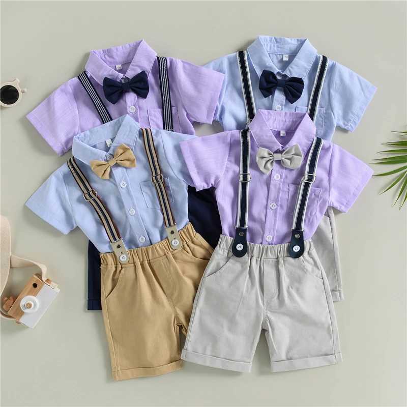 Clothing Sets Newborn Infant Boys Summer Gentleman Clothes Bowtie Turn-Down Collar Short Sleeve Romper and Bib Straps Shorts 2Pcs Suit
