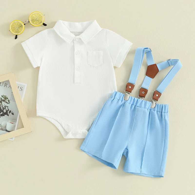 Clothing Sets Baby Boy Gentleman Outfits Lapel Neck Short Sleeve Button Down Romper + Adjustable Suspender Shorts Infant Toddler Clothes Set