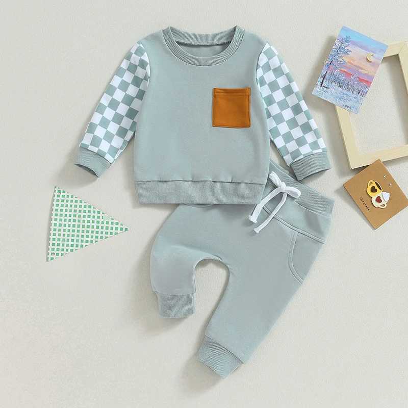 Clothing Sets 2023-07-24 Lioraitiin 0-3T Toddler Baby Boy Fall Outfits Checkered Plaid Pullover Sweatshirt Top Pants Set Trendy Outfit