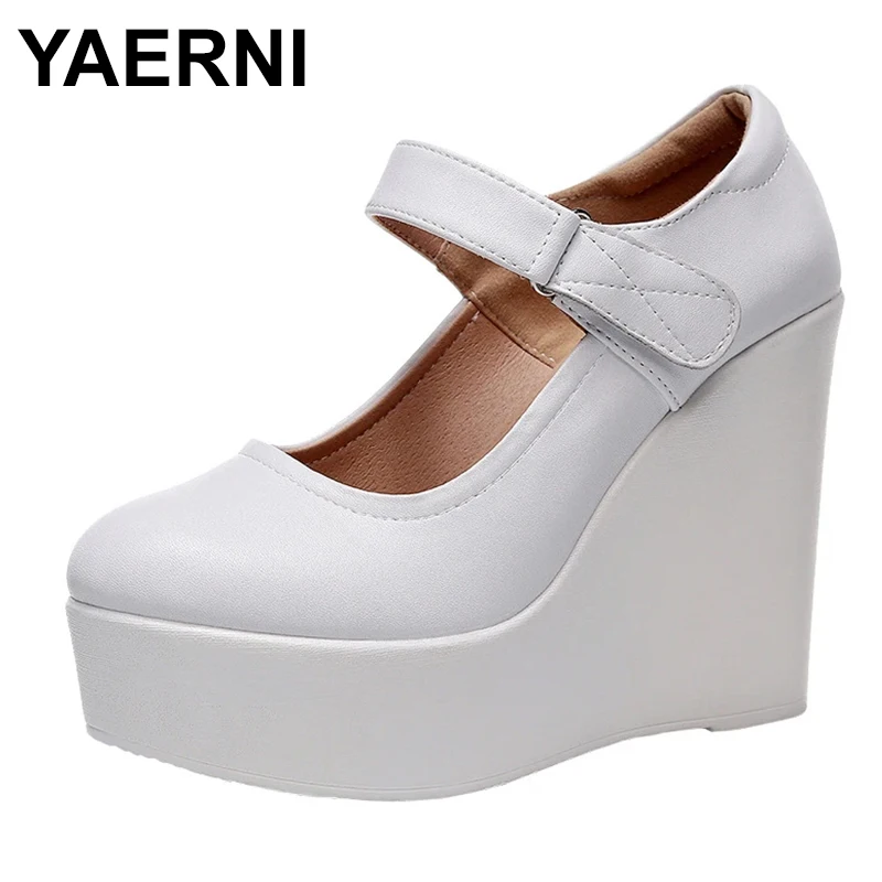 New Genuine Leather Thick Sole Platform Shoes Wedges Increase Shoes Wedges Pumps Small Plus Size High Heels 6 / 8 / 11.5 CM