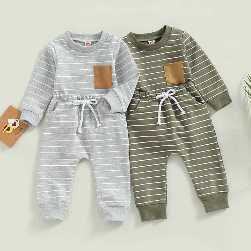 Clothing Sets 2022-12-01 Lioraitiin 0-3Years Baby Boys Pants Set Striped Long Sleeve Crew Neck Sweatshirt Elastic Waist Sweatpants Outfit