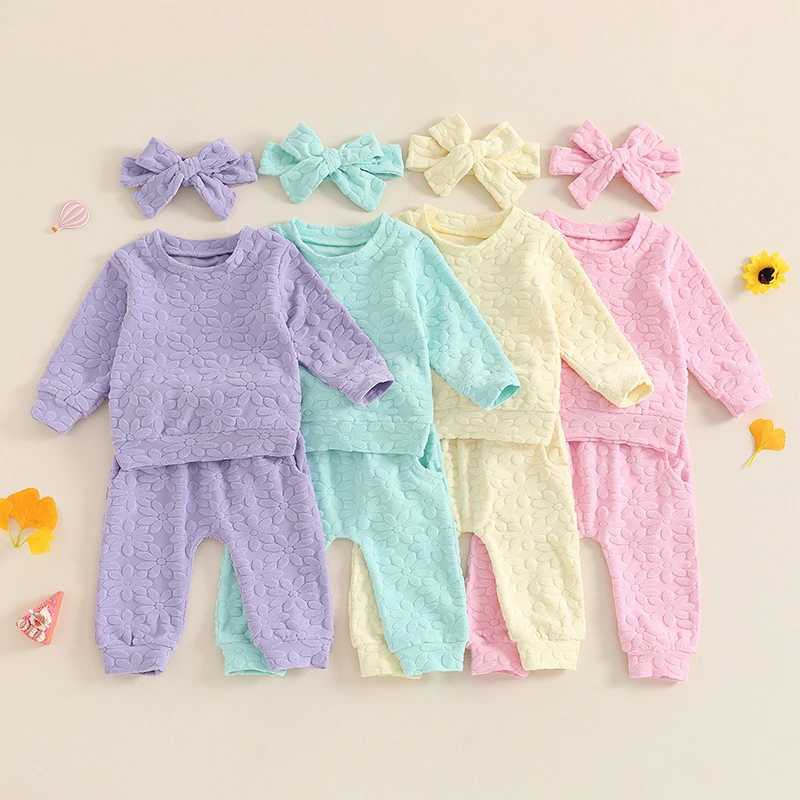 Clothing Sets 2024-05-22 Lioraitiin Toddler Girl Fall Outfit Daisy Embroidery Long Sleeve Sweatshirt with Elastic Waist Pants Headband Set