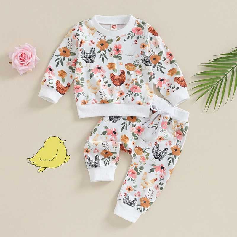 Clothing Sets 2023-08-17 Lioraitiin 0-3Y Toddler Baby Girl Fall Clothes Set Flower Chick Print Long Sleeve Crewneck Tops Waist Pants Outfit
