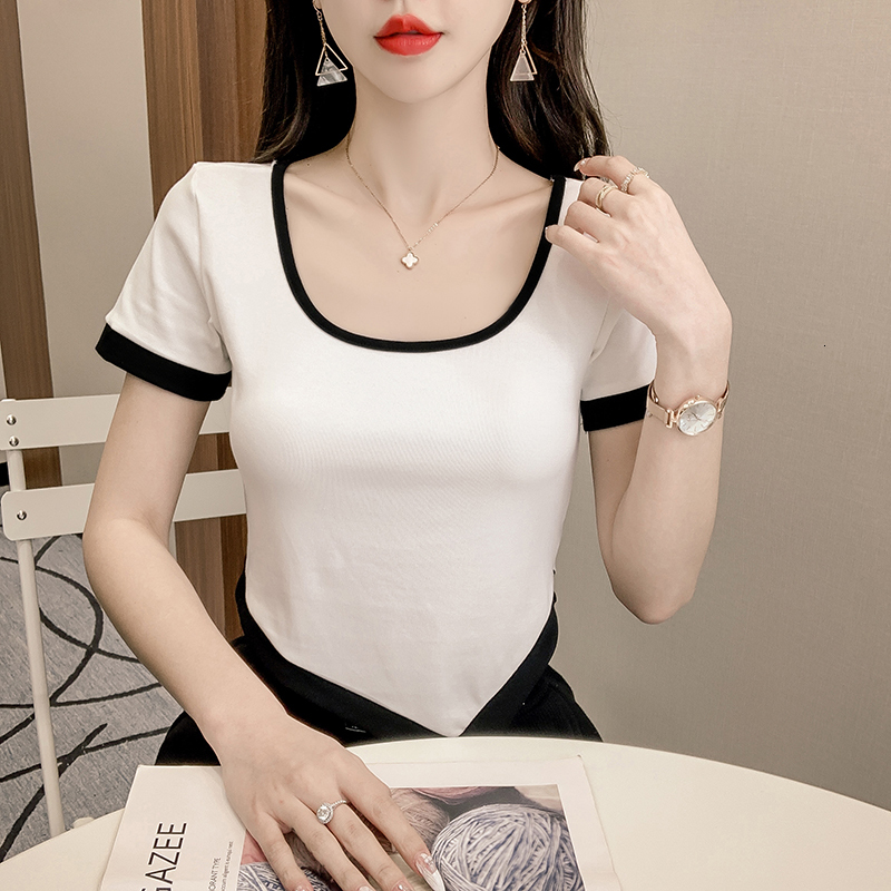 2024 summer T-shirt irregular sexy exposed belly button short sleeved slim fit top for women
