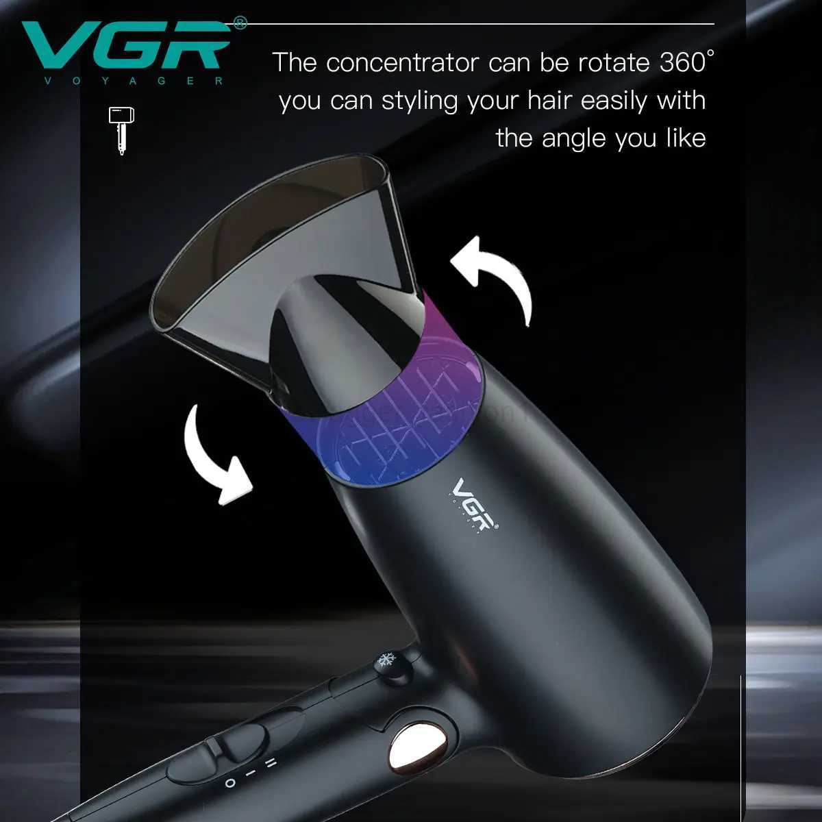 VGR Powerful Motor DC Mini Low Noise Professional Fast Dry Electric Travel Hair Blow Dryer with Foldable HandleB240715