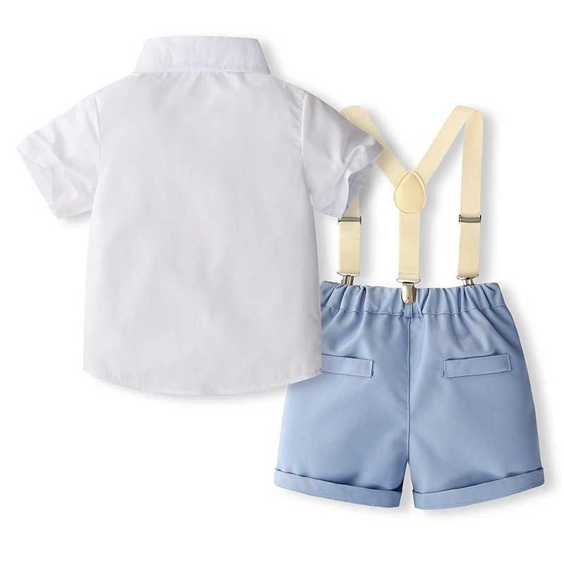 Clothing Sets Toddler Boys Summer Outfits Solid Color Bowtie Short Sleeve Shirts Tops Suspender Shorts 2Pcs Gentleman Clothes Set