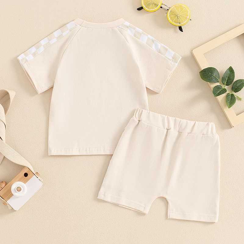 Clothing Sets 2024-04-03 Lioraitiin Baby Boys Summer Outfits Checkerboard Patchwork Short Sleeves T-Shirt and Elastic Shorts Set Clothes Set