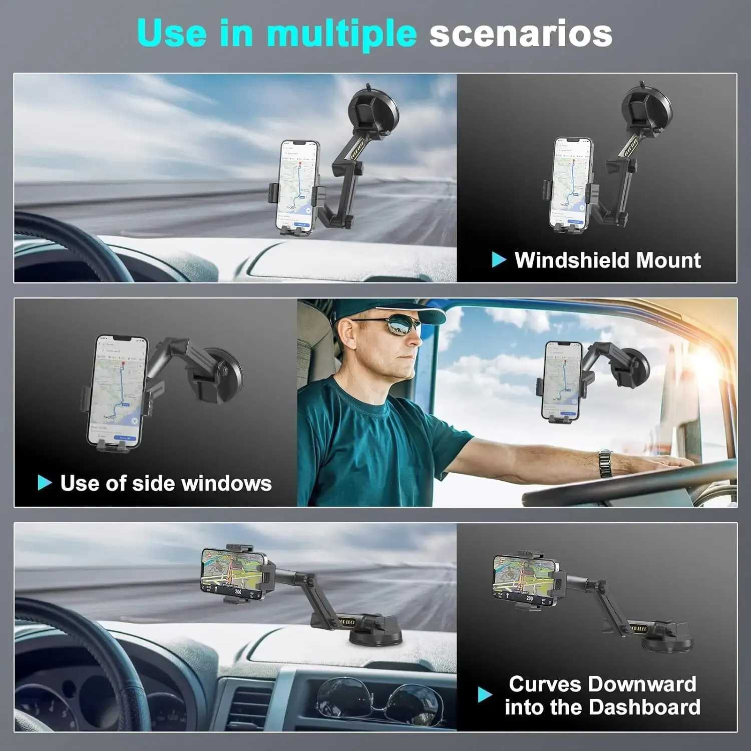 Car Holder Truck Phone Holder Mount Heavy Duty Cell Phone Holder for Dashboard Windshield 16.9 Inch Long Arm Super Suction Cup Stable R240715