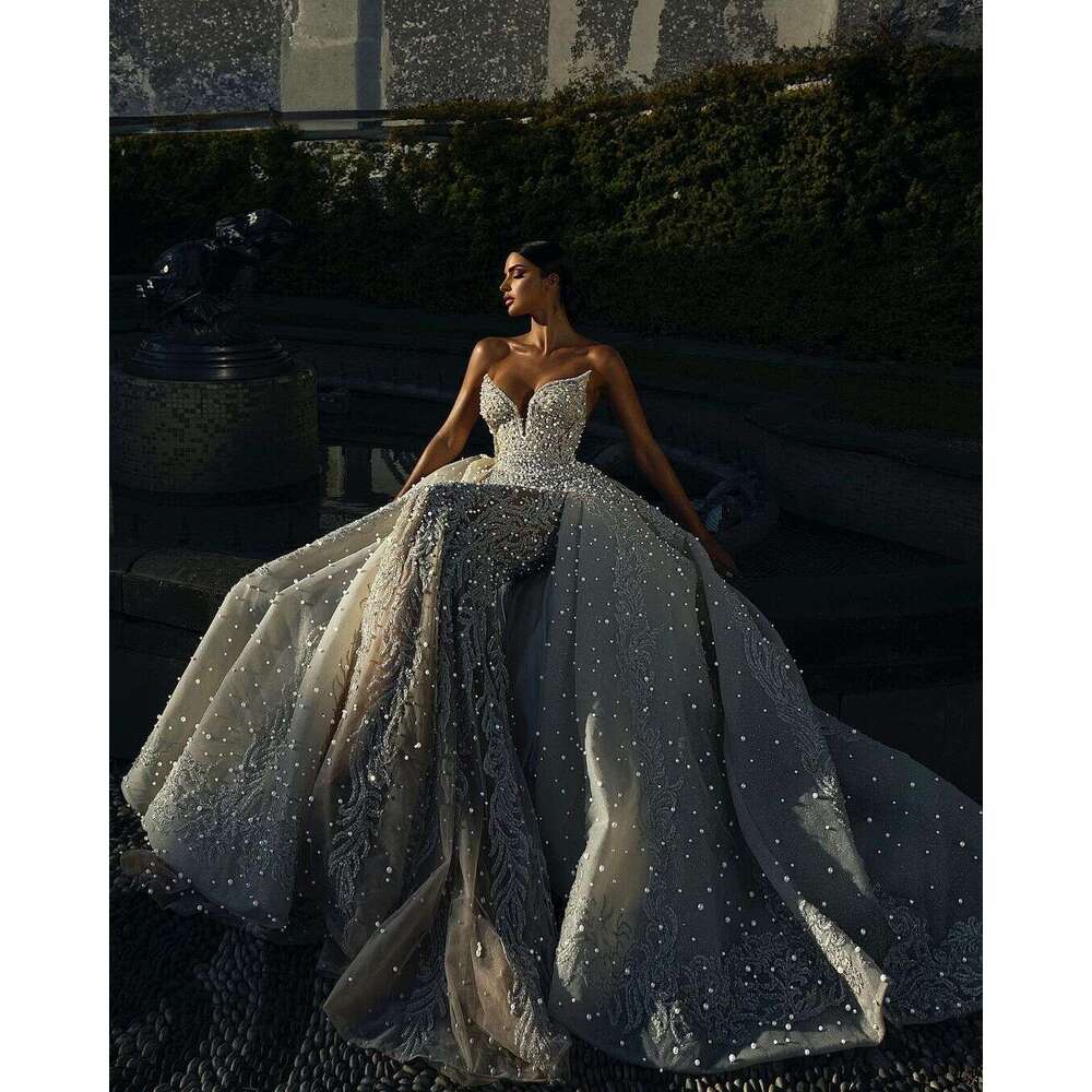 Wedding Dresses Sexy Sweetheart Full Beads Appliques Lace Mermaid Bridal Gowns Custom Made Detachable Train Backless Robe