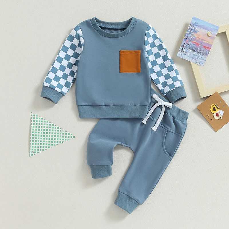Clothing Sets 2023-07-24 Lioraitiin 0-3T Toddler Baby Boy Fall Outfits Checkered Plaid Pullover Sweatshirt Top Pants Set Trendy Outfit
