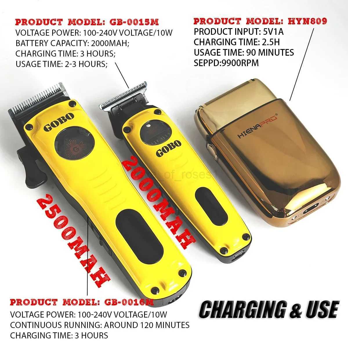 GOBO 3pcs 9900RPM 15M Set Professional Hair Clipper Magnetic Motor Barber Cutting Machine DLC Trimmer With Charger Stand M241223