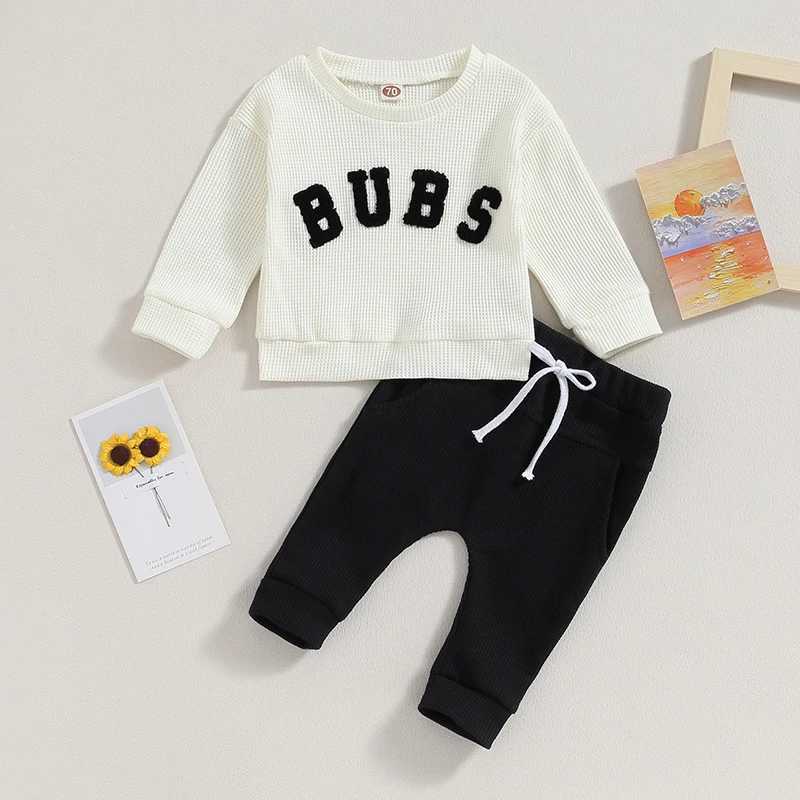 Clothing Sets 2023-07-17 Lioraitiin 0-3T Toddler Boys 2PCS Pants Sets Long Sleeve Letter Embroidery Tops and Drstring Pants Sets