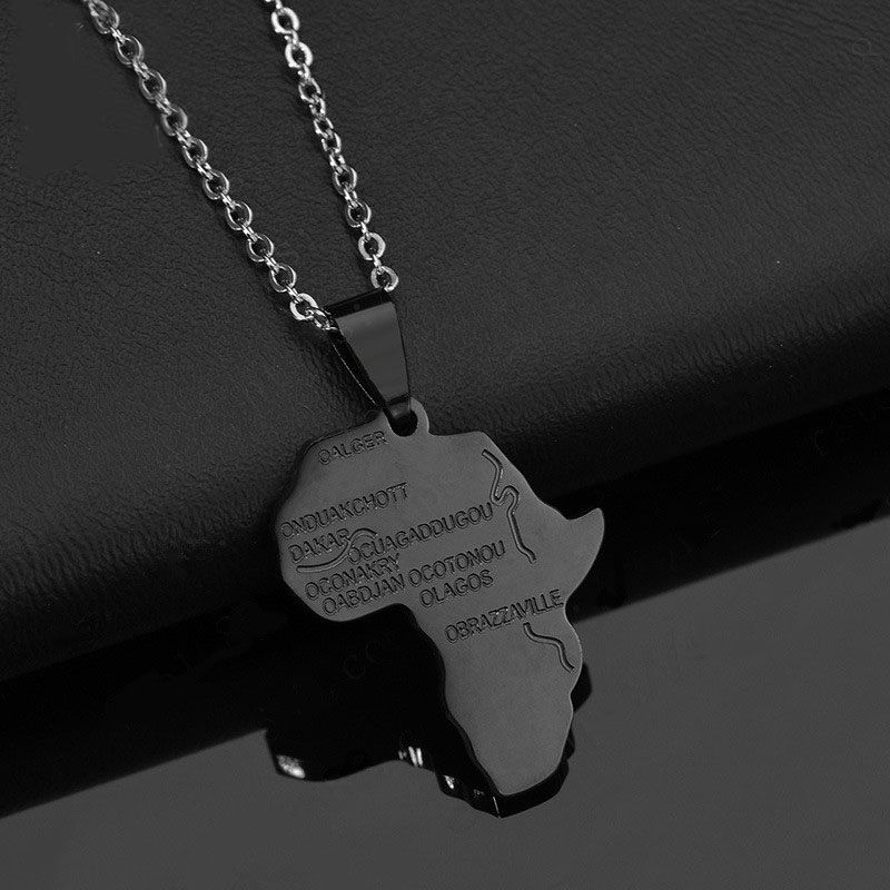 Stainless Steel Gold Silver Africa Map Necklace Jewelry Hip Hop Creative African Country Pendant Necklaces Gift Wholesale Price
