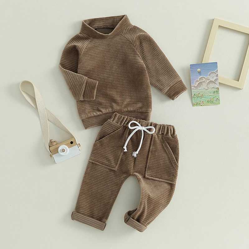 Clothing Sets 2023-06-19 Lioraitiin 0-4Years Toddler Baby Boy Girl 2Pcs Fall Outfit Striped Plush Long Sleeve Sweatshirt Solid Pants Set