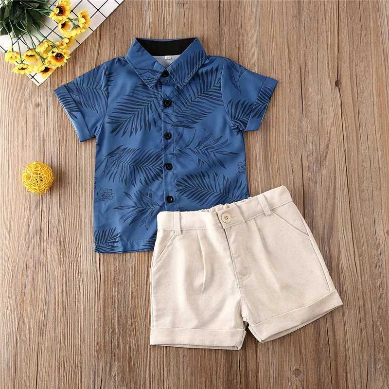 Clothing Sets 2020 Summer Casual Toddler Kids Baby Boys Clothes Short Sleeve Leaf Print Shirt Tops + Short Pants Outfit Clothes 1-6Y