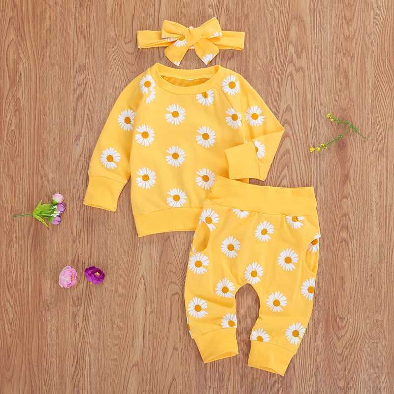 Clothing Sets 0-24M Toddler Newborn Infant Baby Girl Autumn Clothing Set Daisy Printed Cotton Top Long pants 2Pcs Outfits 3Colors