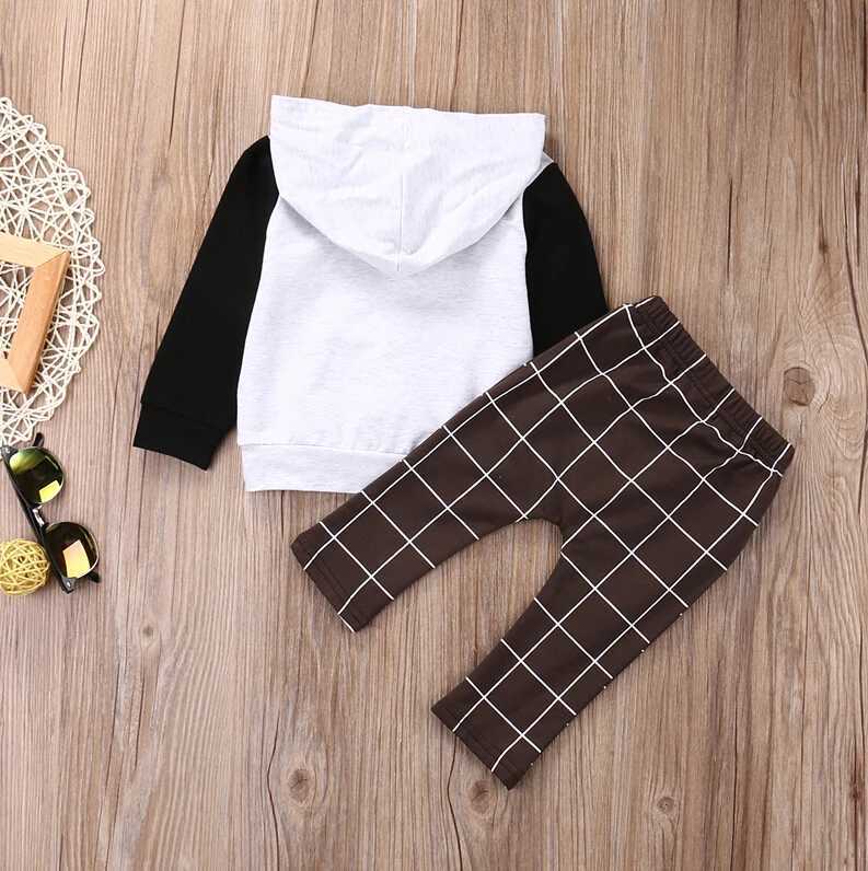 Clothing Sets Pudcoco US Stock 2pcs Toddler Kid Baby Boy Clothes Set Print Letter OH Boy Hoodies Tops Casual Pants Plaid Clothing Boys Outfits