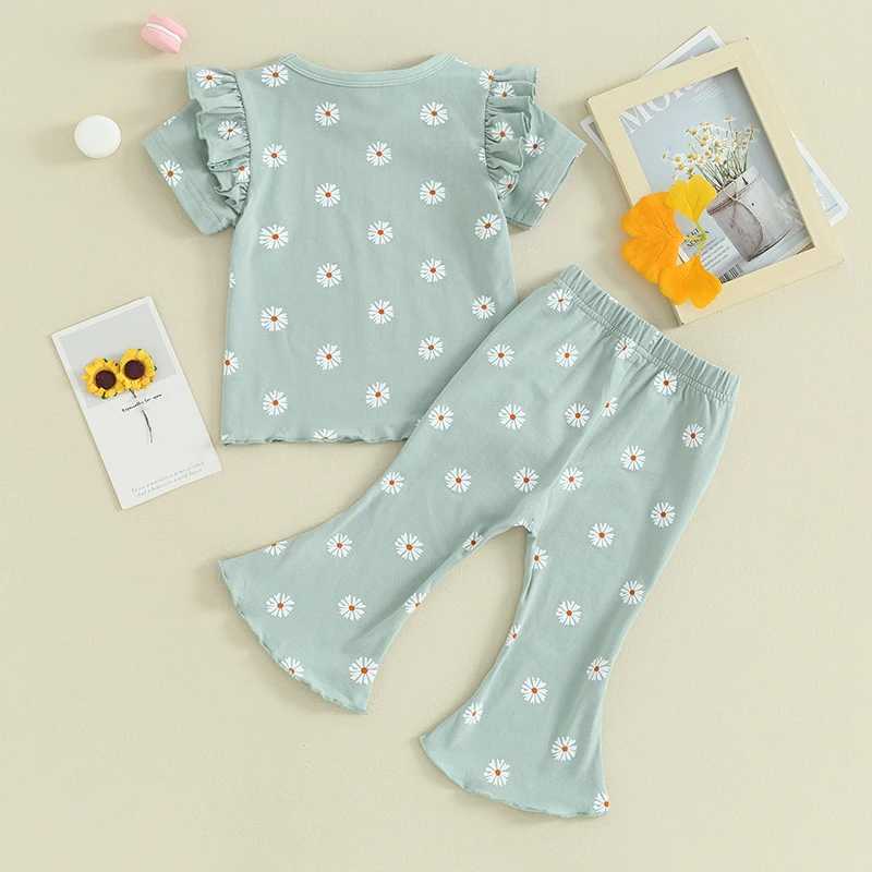 Clothing Sets 2024-01-23 Lioraitiin 1-5Y Toddler Baby Girl 2Pcs Summer Outfits Ruffle Short Sleeve Floral Print Tops + Pants Set Clothes