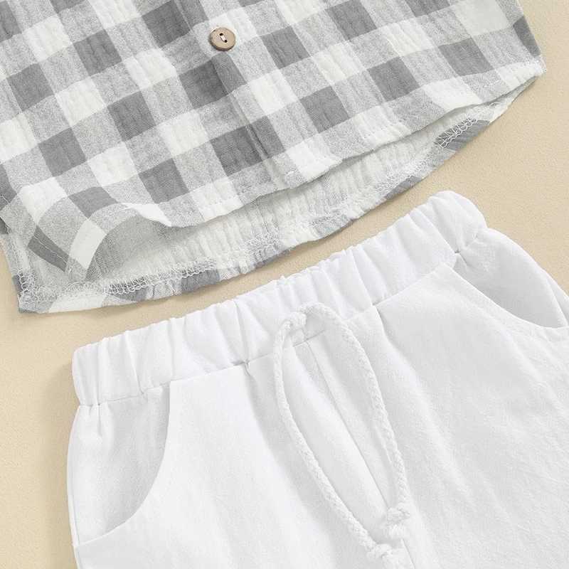 Clothing Sets Toddler Boy Summer Clothing Set Round Neck Short Sleeve Plaid Print Tops + Elastic Waist Solid Color Shorts Infant Baby Set