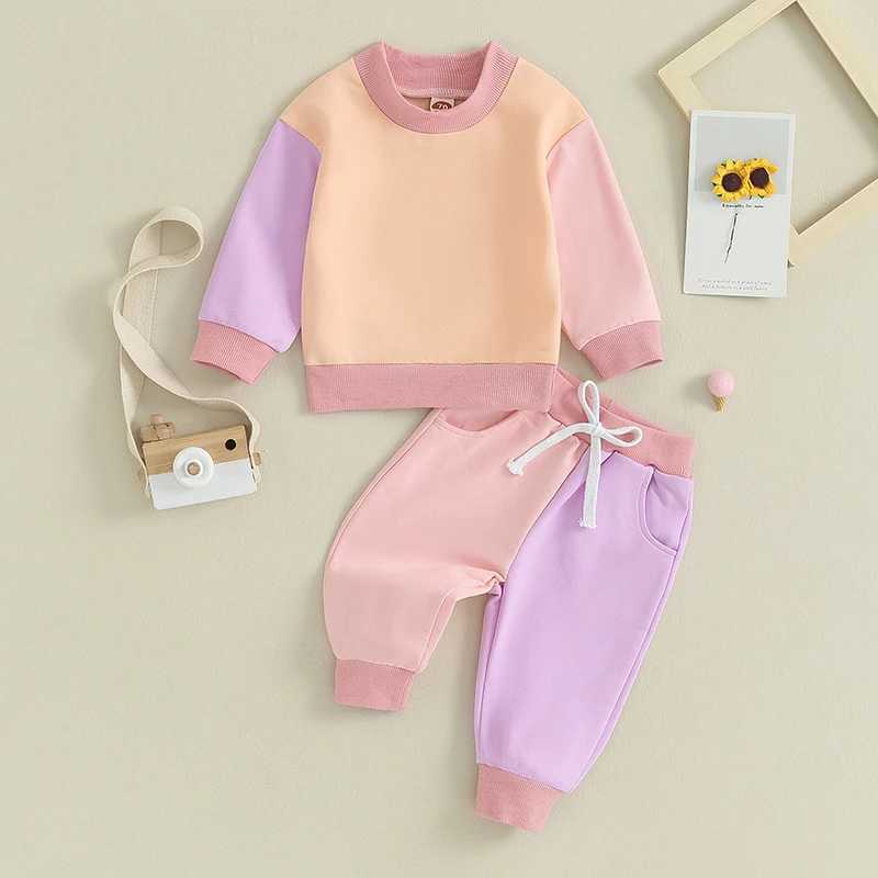 Clothing Sets Toddler Baby Girls Boys Clothes Sets Contrast Color Long Sleeve Pullover Elastic Waist Pants Fall 2Pcs Outfits
