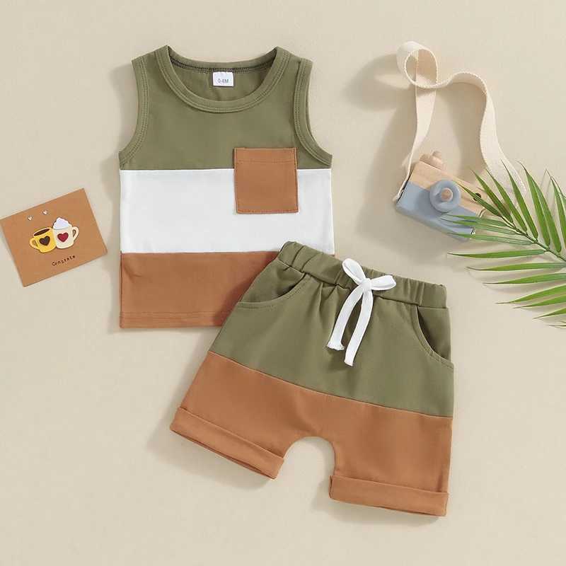 Clothing Sets Toddler Summer Boys Outfits Cotton Sleeveless Contrast Color Pocket Tank Tops + Shorts Clothes For Toddler Casual Clothes Sets O2G0