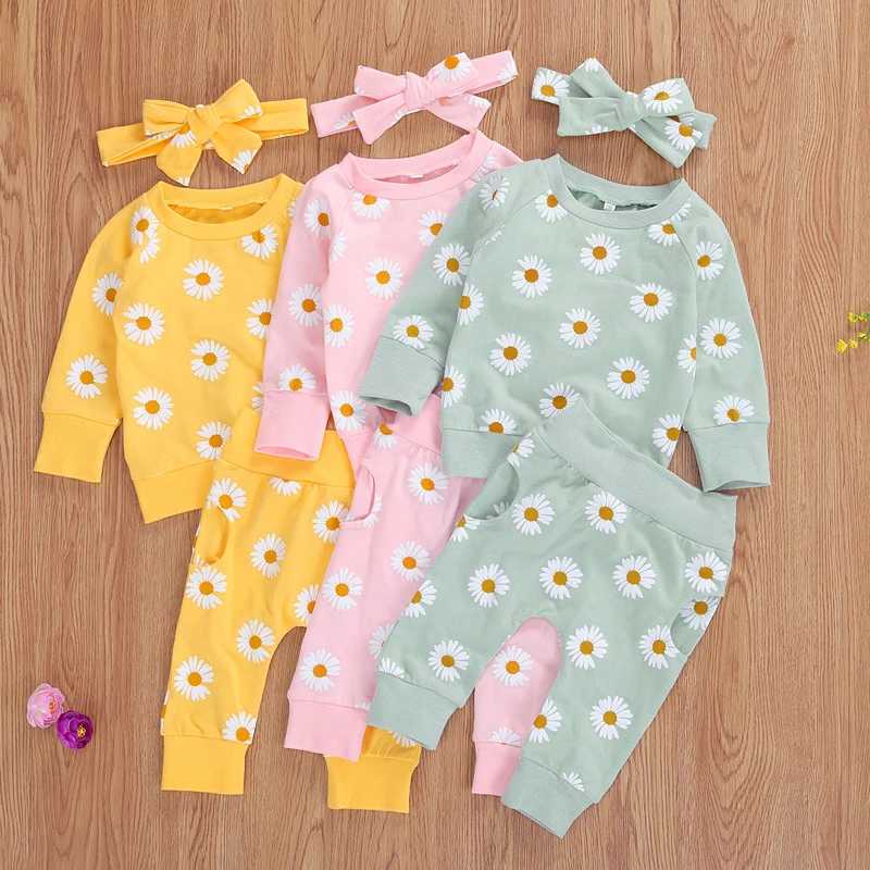 Clothing Sets 0-24M Toddler Newborn Infant Baby Girl Autumn Clothing Set Daisy Printed Cotton Top Long pants 2Pcs Outfits 3Colors