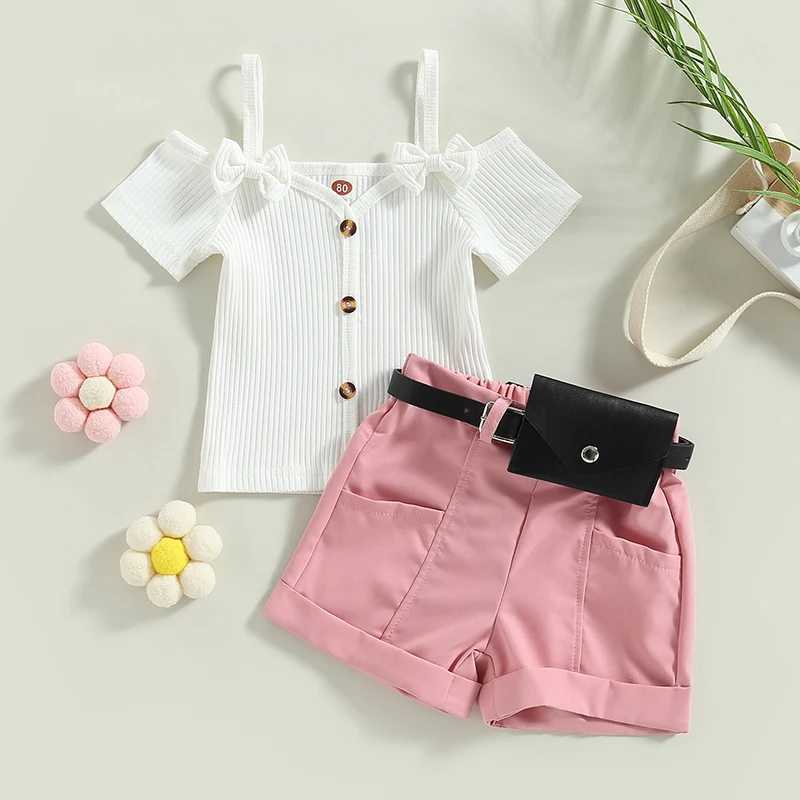 Clothing Sets 2023-02-03 Lioraitiin 0-4Years Kids Girls 2Pcs Summer Fashion Set Short Sleeve T-shirt with Rolled Hem Shorts and Waist Bag