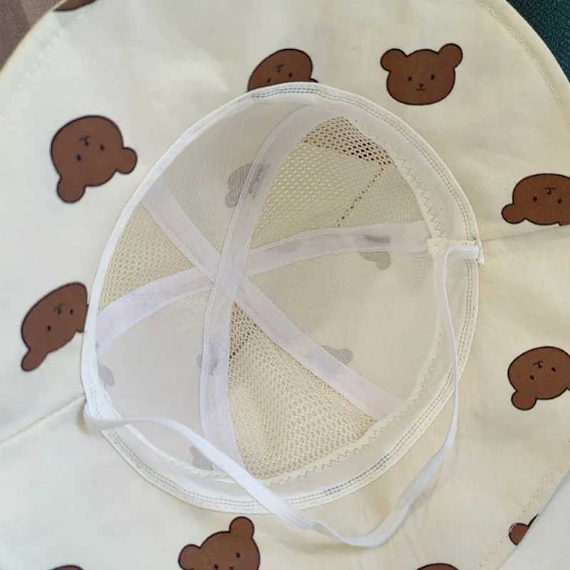 Cute Bear Baby Bucket Hat with Ears Boy and Girl Cartoon Cotton Mesh Breathable Sun Hat Childrens Outdoor Summer Childrens HatW240715