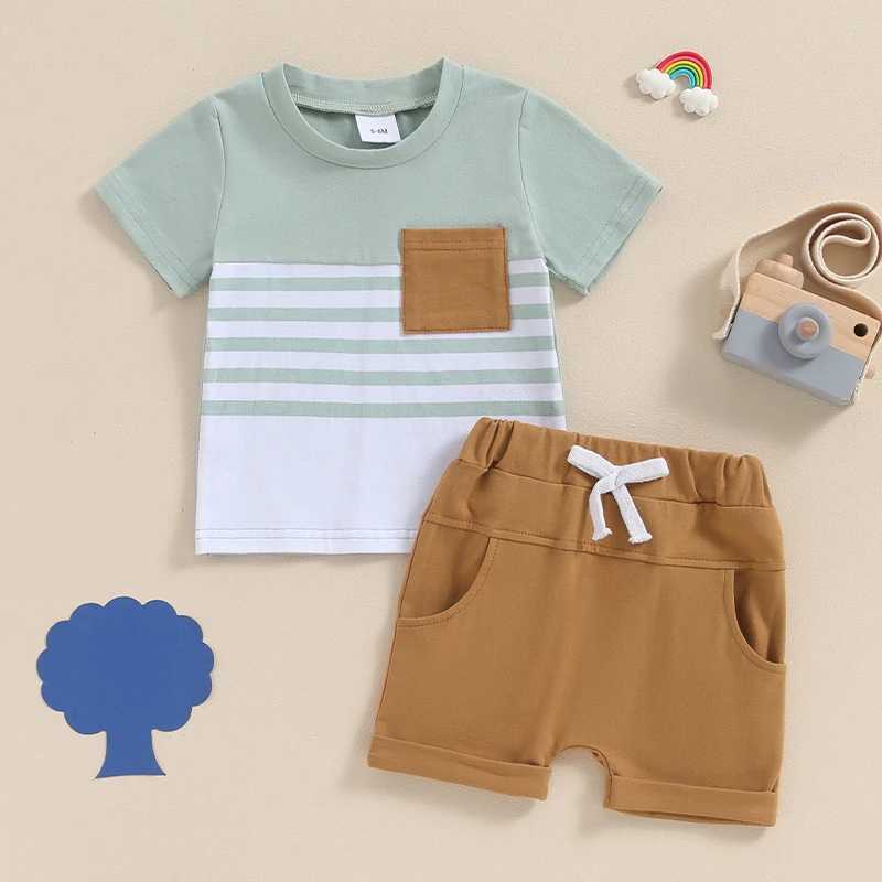 Clothing Sets Fashion Toddler Infant Kid Baby Boy Clothes Sets Short Sleeve Striped Tops and Drstring Shorts Summer Outifts Clothing