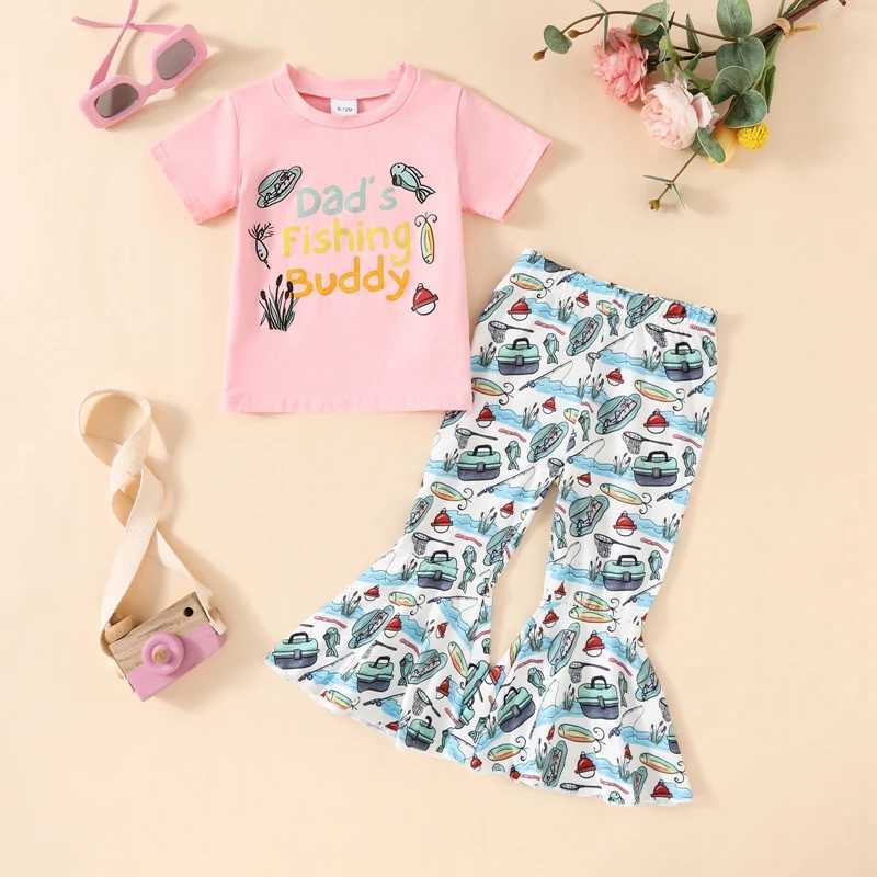 Clothing Sets 2024-04-30 Lioraitiin Baby Girl 2Pcs Summer Outfits Short Sleeve Fish Print T-shirt Tops + Flare Pants Set Toddler Clothes