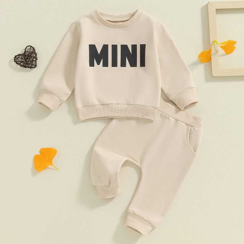 Clothing Sets 2024-05-29 Lioraitiin Toddler Pants Set Letter Print Long Sleeve Round Neck Sweatshirt Pockets Long Pants Outfits