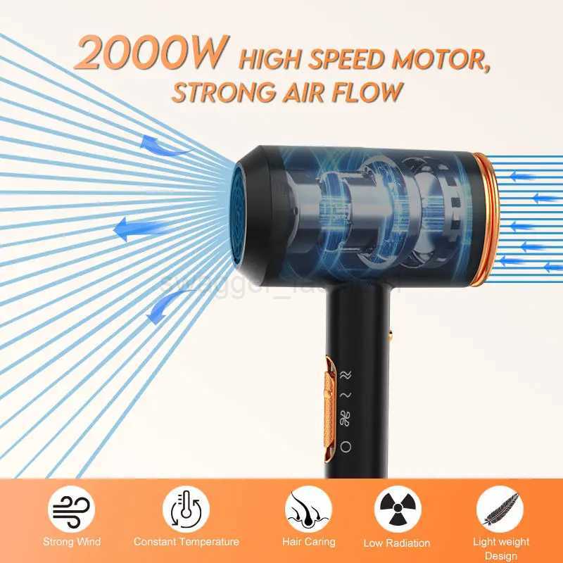 Professional Hand Blow Dryer Travel Home Use Powerful Ionic Barber Salon Equipment Hot Cold Wind Super Black One Step Hair DryerB240715