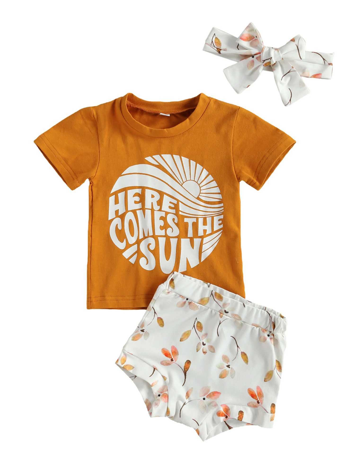 Clothing Sets Lioraitiin 0-24M Newborn Baby Girl 3Pcs Clothing Set Short Sleeve Letter Printed Top Shirt Cute Shorts Headband Outfit