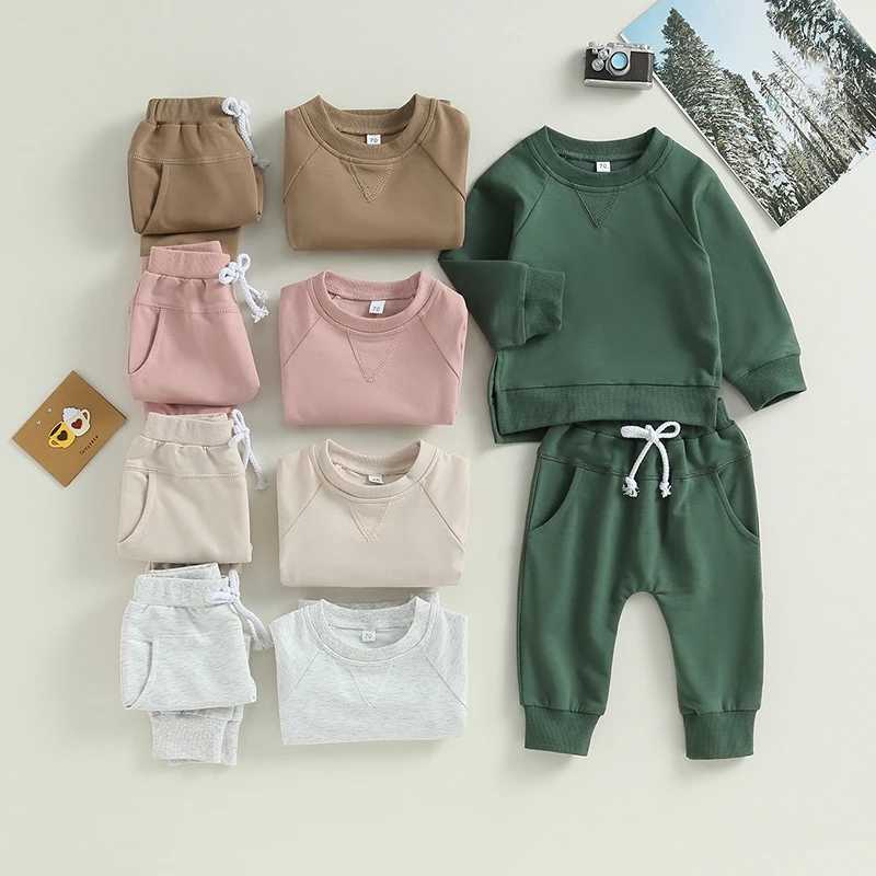 Clothing Sets 2023-06-05 Lioraitiin 0-3Years Toddler Boys Girl 2Pcs Fall Outfits Solid Crew Neck Long Sleeve Sweatshirts Long Pants Clothes