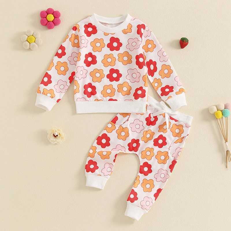 Clothing Sets 2024-05-21 Lioraitiin Toddler Girl Fall Outfits Floral Print Crew Neck Long Sleeve Sweatshirts and Long Pants 2Pcs Clothes Set