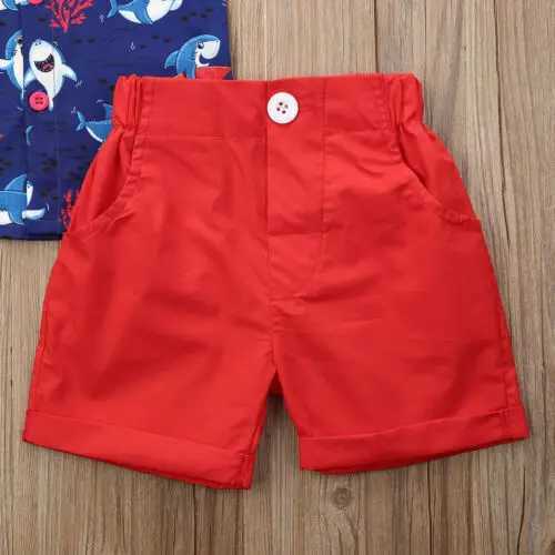 Clothing Sets 2019-09-26 Lioraitiin 0-5Years Toddler Baby Boys Summer Outfit Sets Short Sleeve Shark Print Button Down Shirt Top Red Shorts