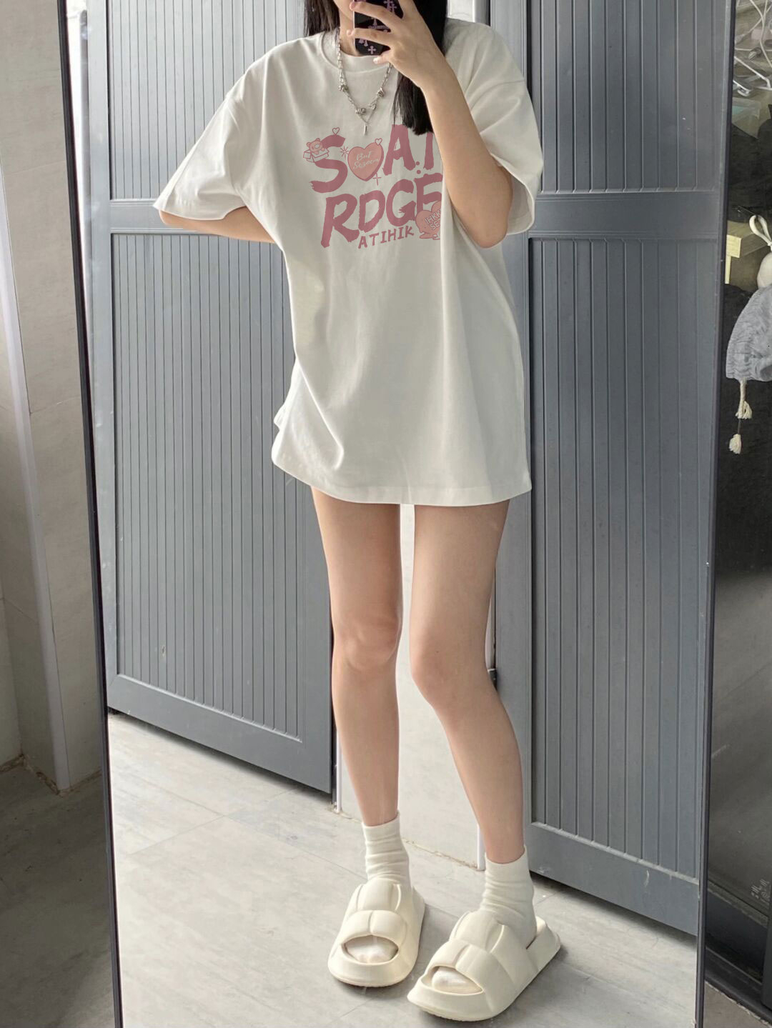 200g pure cotton bag neck short sleeved T-shirt for women in summer, white American style bottom, missing loose top