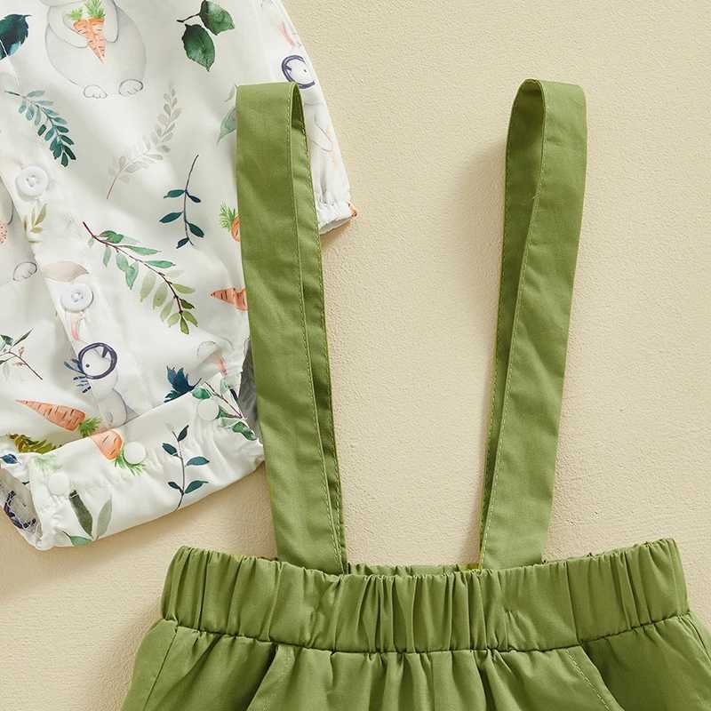 Clothing Sets Baby Boy Gentleman Outfit Lapel Neck Short Sleeve Rabbit Print Romper + Suspender Shorts Infant Toddler Easter 2 Piece Set