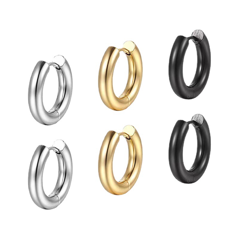 Non Tarnish 18k Gold Hoop Earrings Thick Chunky Stainless Steel Buckle Circle Earring for Women Men Gift Street Dance Fashion Hiphop Jewelry